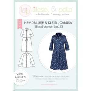 Copertina del cartamodello di carta lillesol women No. 43 camicetta e vestito CAMISA con disegni tecnici e vestito blu scuro