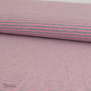 Baumwolljersey mit schmalen Querstreifen in Rosa und Graumeliert, gerollte Stoffbahn