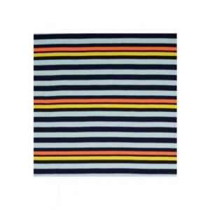 Jersey de coton mélangé à fines rayures bleu foncé, bleu clair, orange et jaune