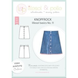 Titelblatt Papierschnittmuster lillesol basics No. 11 Knopfrock mit Technischen Zeichnungen und Jeansrock