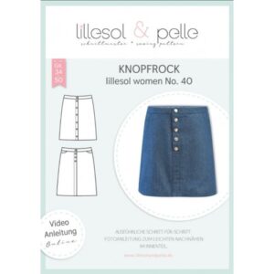 Page de couverture du patron papier lillesol women No. 40 jupe boutonnée avec dessins techniques et jupe en jean