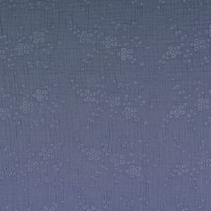 Musselin mit Lochstickerei Pflanzen in Jeansblau, flach liegende Ware mit Crinkle-Struktur