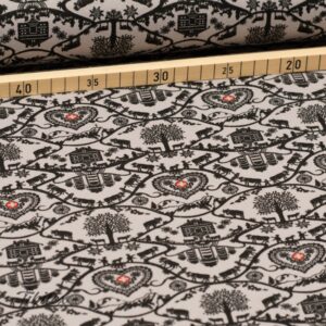 Soft Sweat mit Scherenschnittmotiven in Schwarz auf Hellgrau, Ware mit aufgelegtem Meterstab