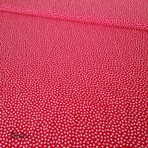 Viskosedruck Little Leaves, kleine weisse Blätter auf Rot, flach liegende Ware